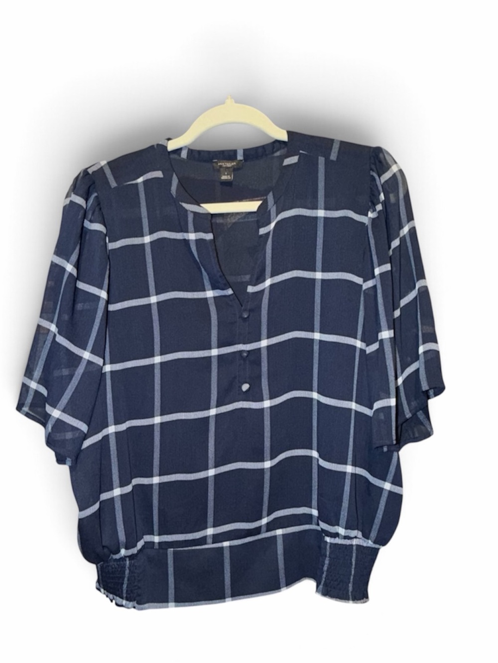 Ann Taylor Factory Sz L Blue Window Pane Top
